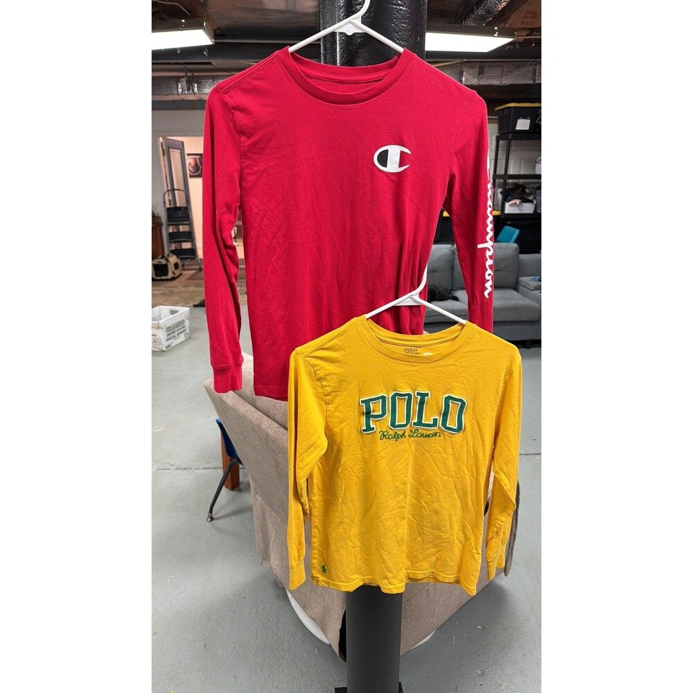 0123 Bundle of 2 Kids Long Sleeve Graphic Tees: Champion & Polo Ralph Lauren